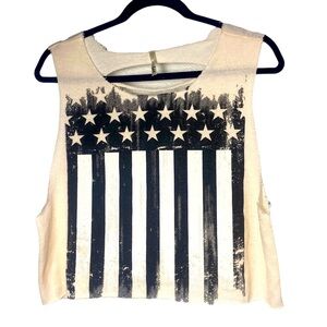 Vall American Flag Distressed Crop Tank Top Size Medium